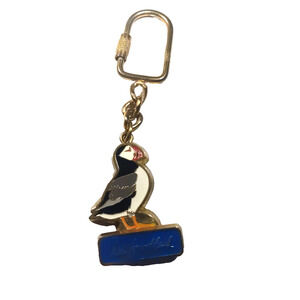 Newfoundland Puffer Bird Spinner Keychain Black White Blue Keychain